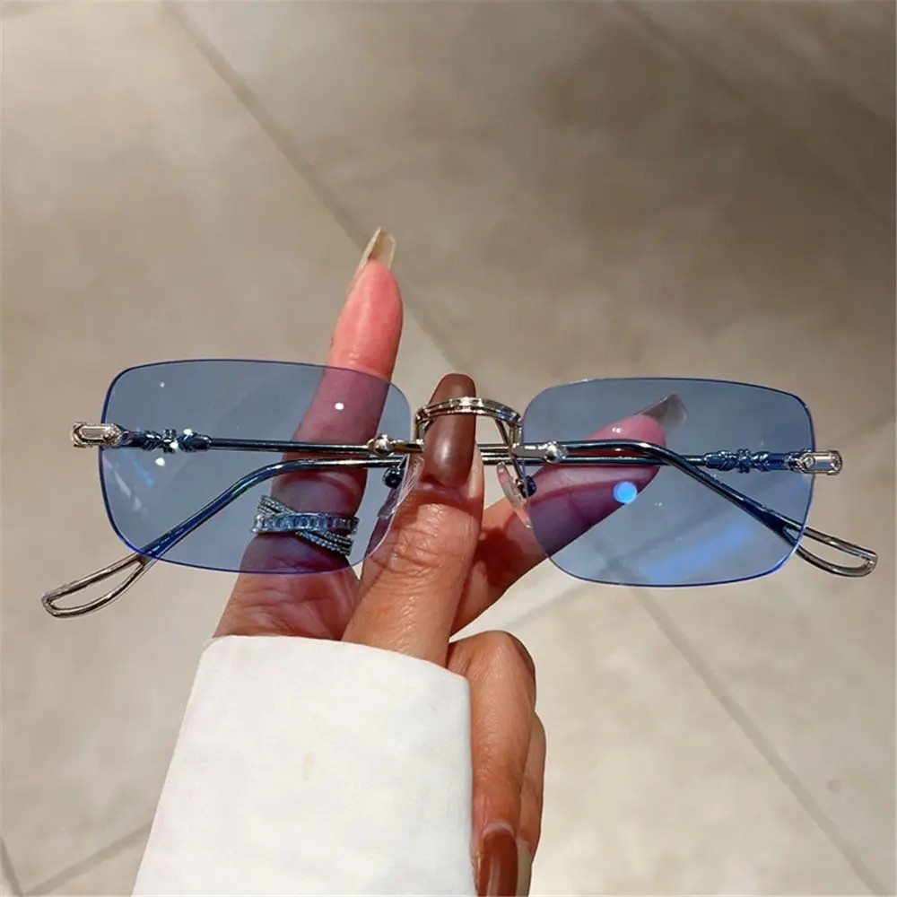 

Rimless Rectangle Sunglasses Men Women 2024 Fashion New in Vintage Shades Eyewear Brand Design Ocean Lenses Sun Glasses