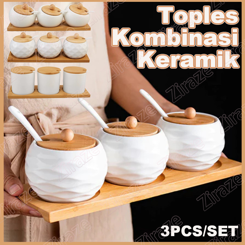 【COD】Guci Bumbu Keramik / Toples Bumbu Set Tiga Potong / Set Toples Bumbu Keramik / Toples Kombinasi