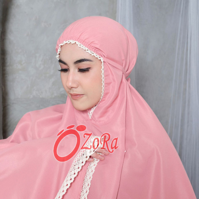 Mukena saskia Mukenah dewasa traveling 2 in 1 sajadah bisa custom nama - Pink 01