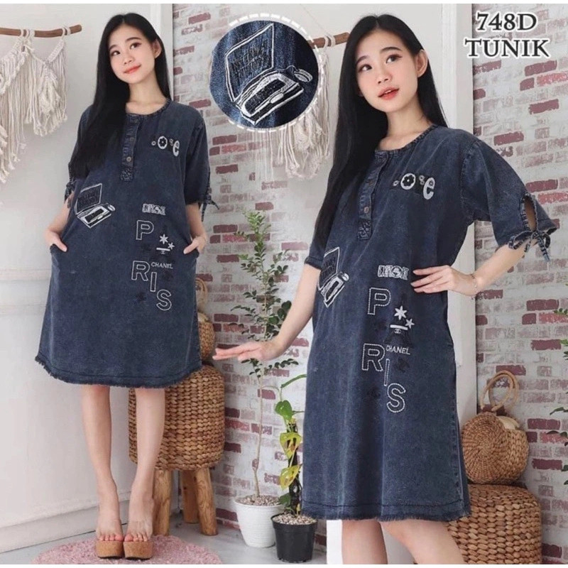 DRESS JEANS WANITA BUSUI FRIENDLY DASTER JEANS DRESS MIDI