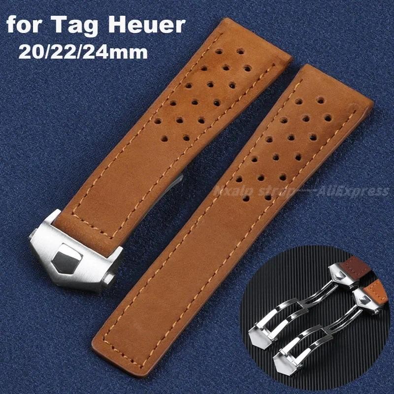 Cowhide Watch Strap for Tag Heuer for Carrera Monaco F1 Watchband 20mm 22mm 24mm Frosted Cow Leather
