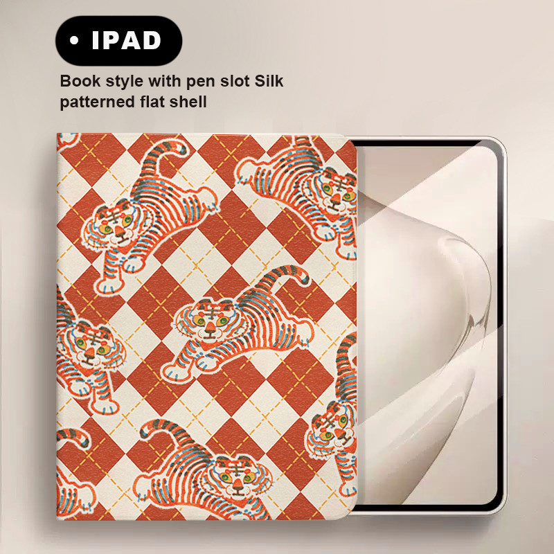 Motif Kotak-kotak Retro Harimau Case table Samsung A8 10.5 inch A9 8.7 inch A9+ 11 inch S6 Lite 10.4