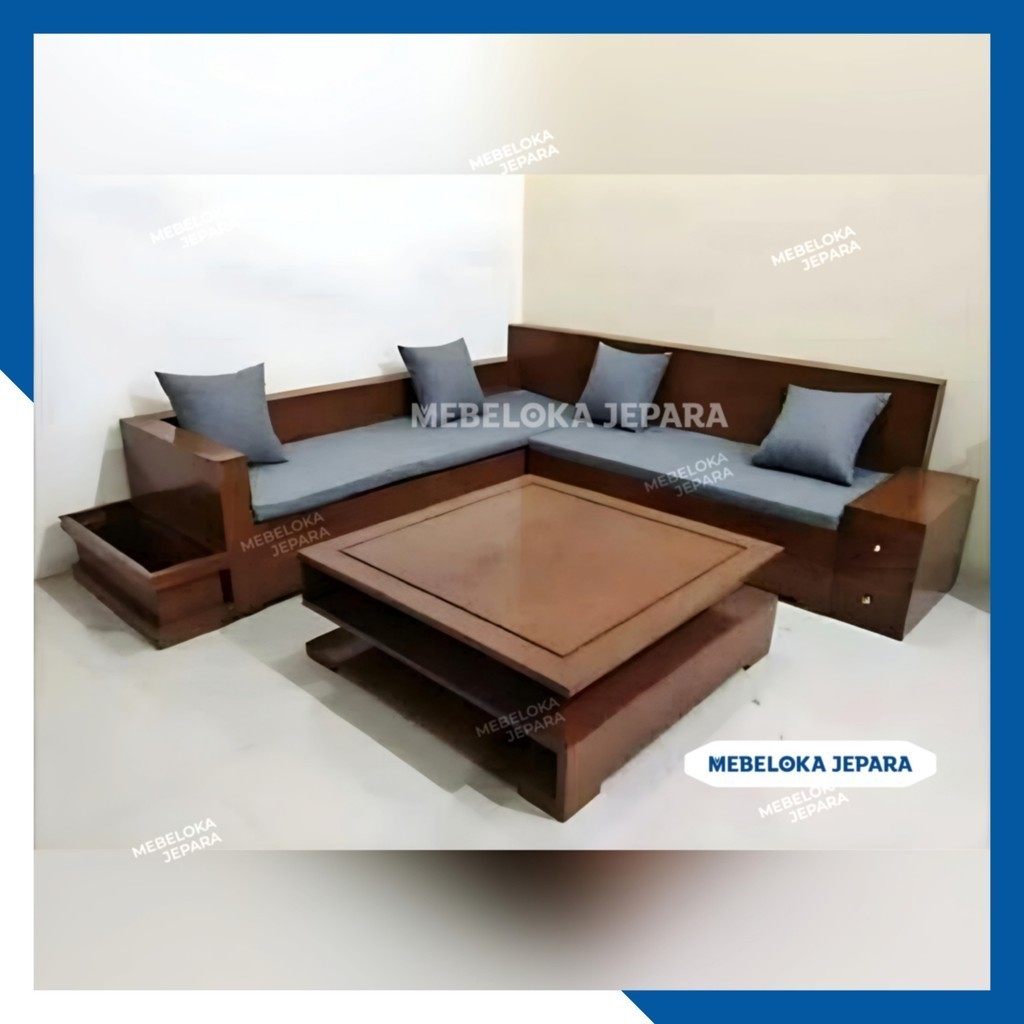 Kursi tamu sudut L minimalis modern box kayu jati. Kursi sudut jati