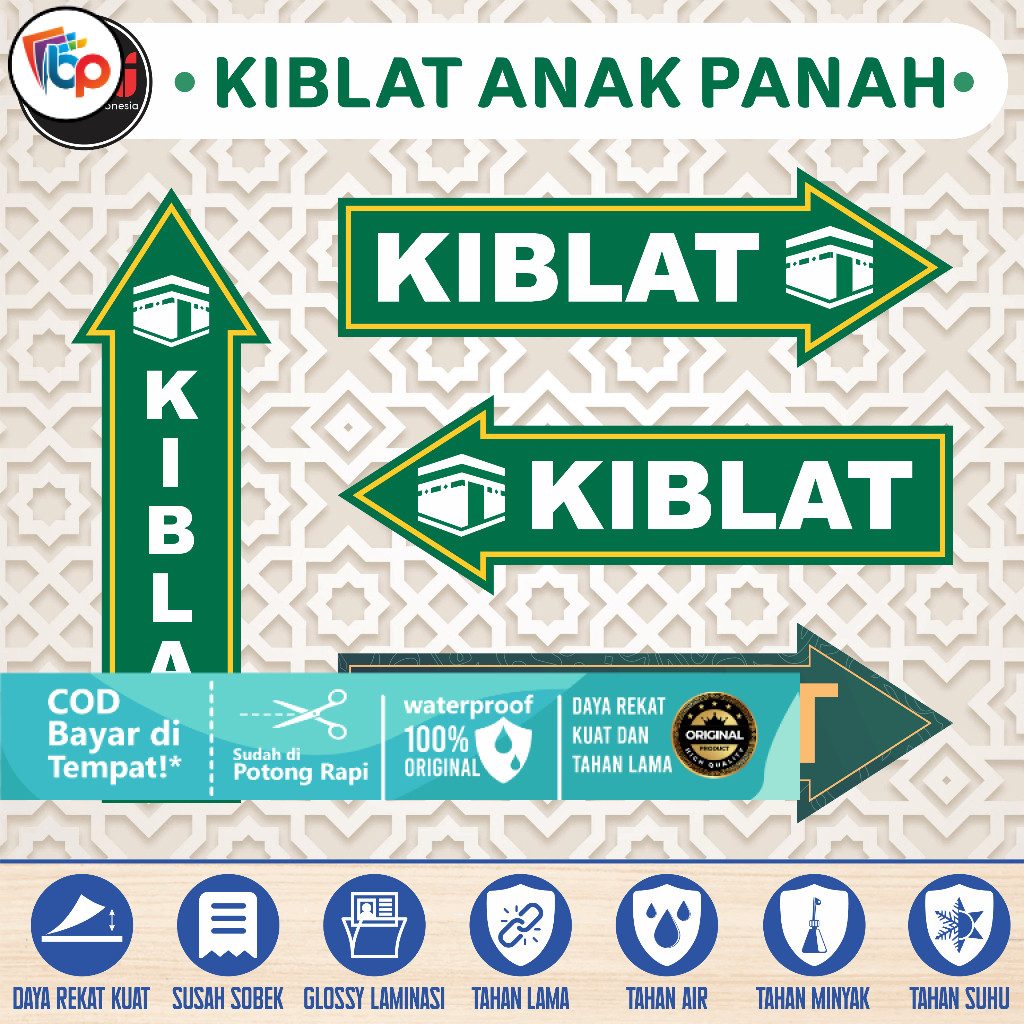 Stiker  Kiblat Anak Panah Laminasi Glossy