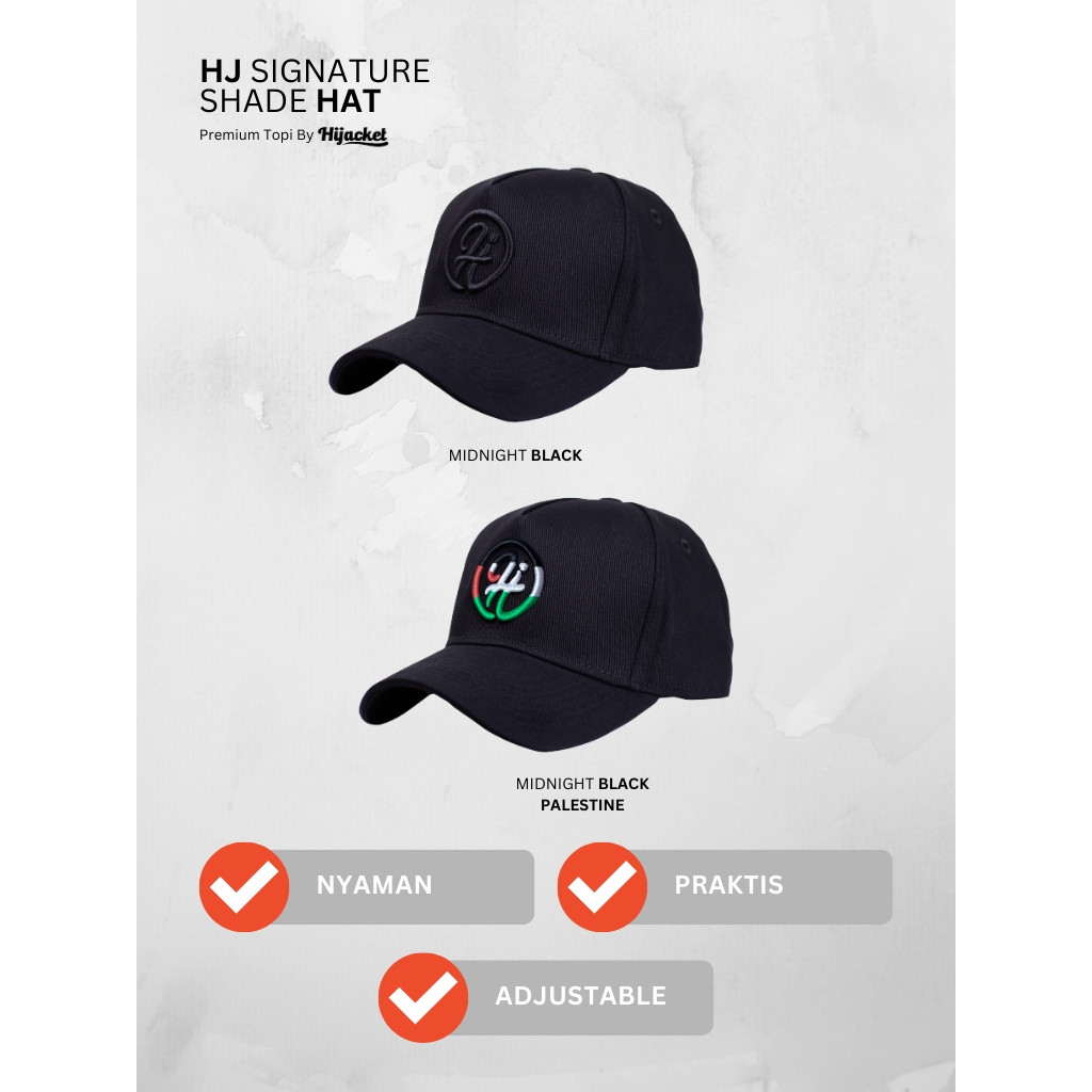 HJ Signature Shade Hat - Midnight Black Topi Baseball Unisex Baseball Cap Topi Wanita Premium Topi P
