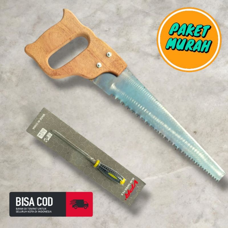 Paket Hemat Gergaji Kayu + Kikir Gergaji 4 Inch - Gergaji Potong 45 cm, Kikir Cap Viper Import Kuali