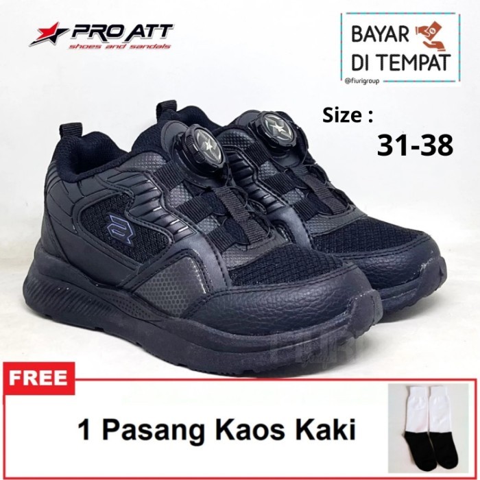 FIURI - PRO ATT ORIGINAL - SAL V 31-38 FULL HITAM - SEPATU SNEAKERS SPINNER KANVAS SOL KARET ANAK LA