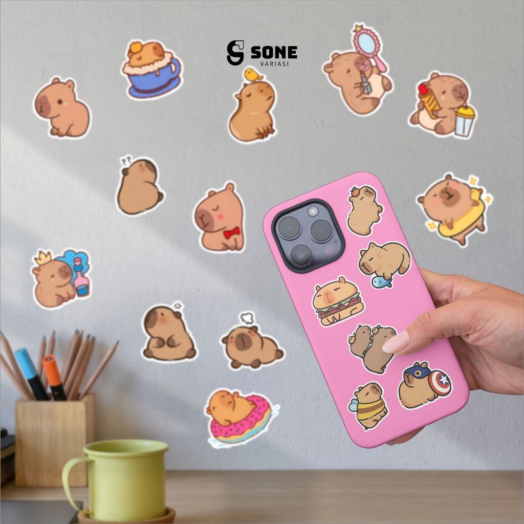 

Stiker Capybara Aesthetic Paper Vinyl Anti Air Aksesoris Laptop Buku Tumbler