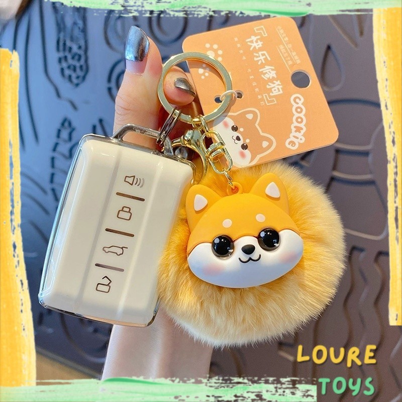 LOURE - Gantungan Kunci Bulu Pom pom Binatang 3D - Gantungan HP pom pom furball - Gantungan Kunci Mo