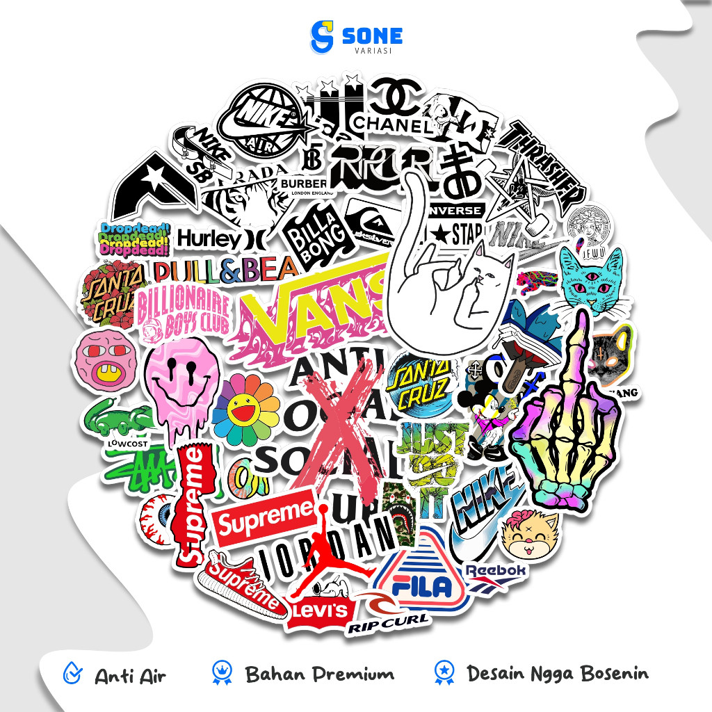 

Sticker Pack Logo Random Hypebeast Graffiti Vinyl Waterproof Anti Air Dekorasi Laptop Koper Thumblr Casing HP