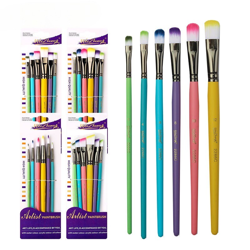 

6pcs Set Watercolor Brush Macaron Series Nylon Painting Brush Student Art Gouache/acrylic Paint Drawing Graffiti Supplies Tools