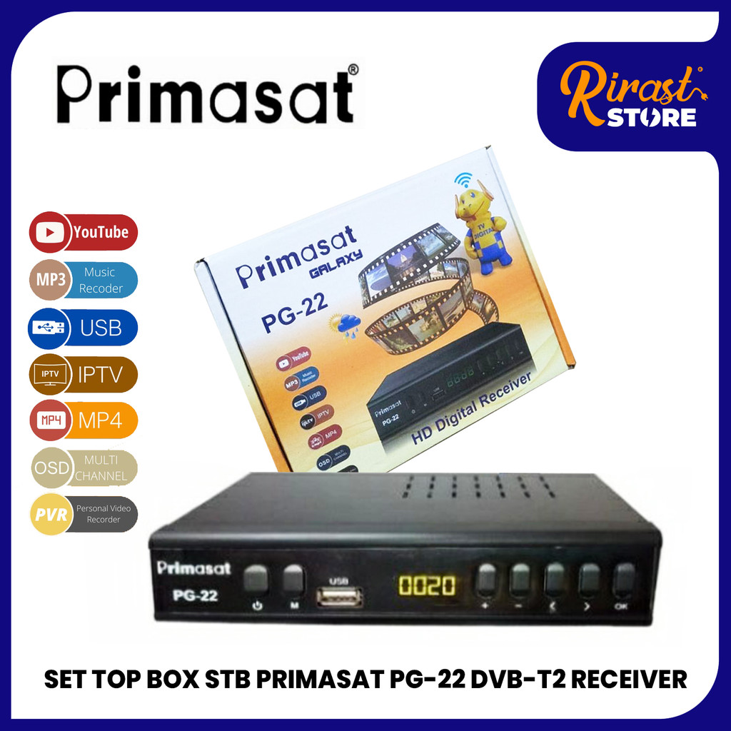 RIRAST STORE - SET TOP BOX STB PRIMASAT PG-22 DVB-T2 RECEIVER TV DIGITAL