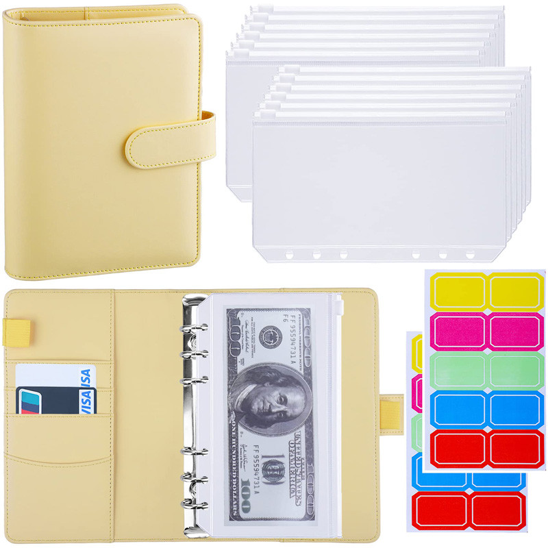 

A6 Binder Budget PU Leather PlannerPockets Expense Budget Sheets Notebook Cash Envelope Organizer System with Clear Zipper
