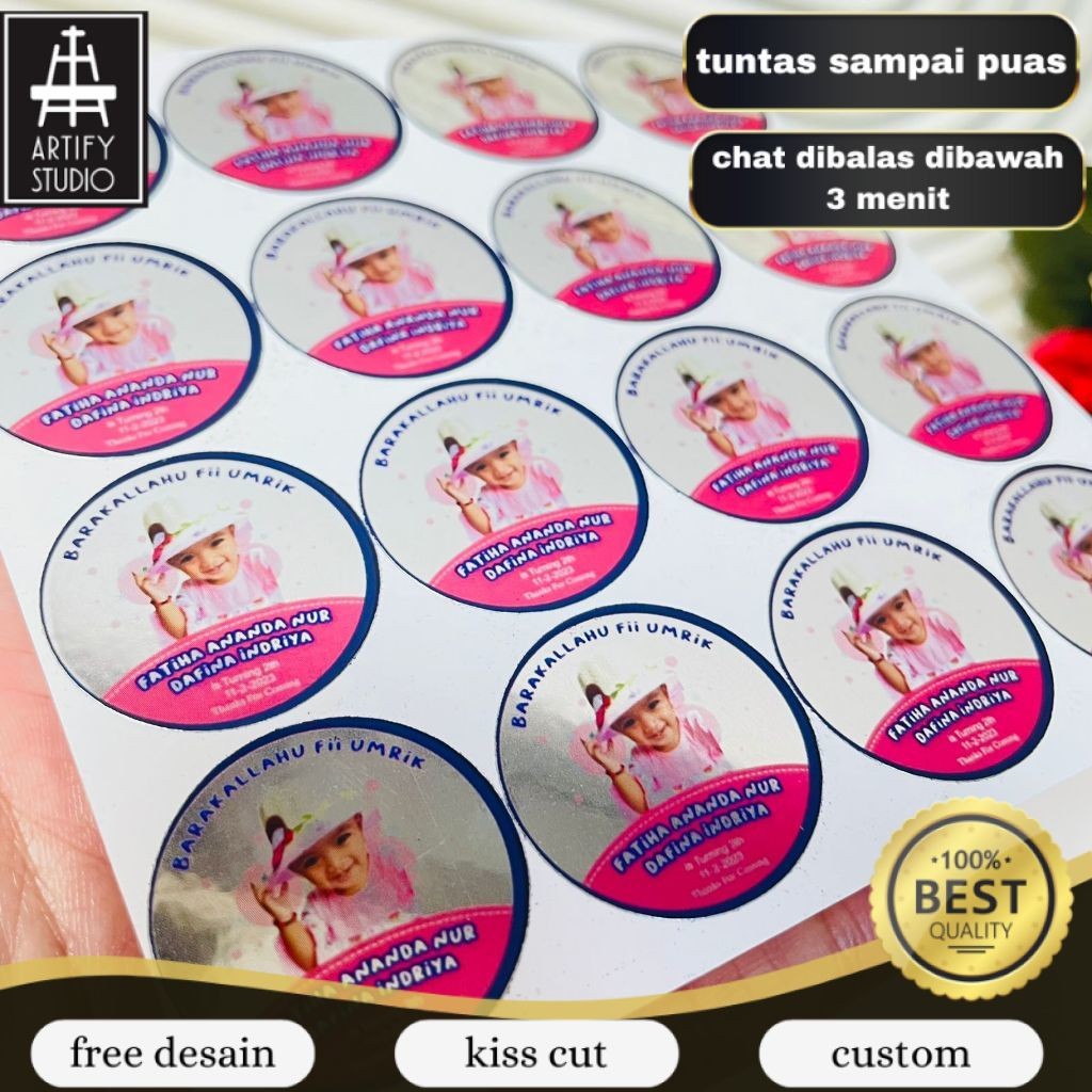 

Artify 2-4 Sticker Gold/Silver Ulang Tahun Label Undangan Happy Birthday Uk.Kecil Free Design