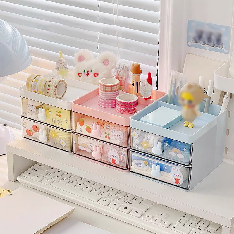 

1PC Cartoon Storage Box Stationery Large Capacity Pen Holder Multi-functional Makeup Brush Storage Student Office Supplies