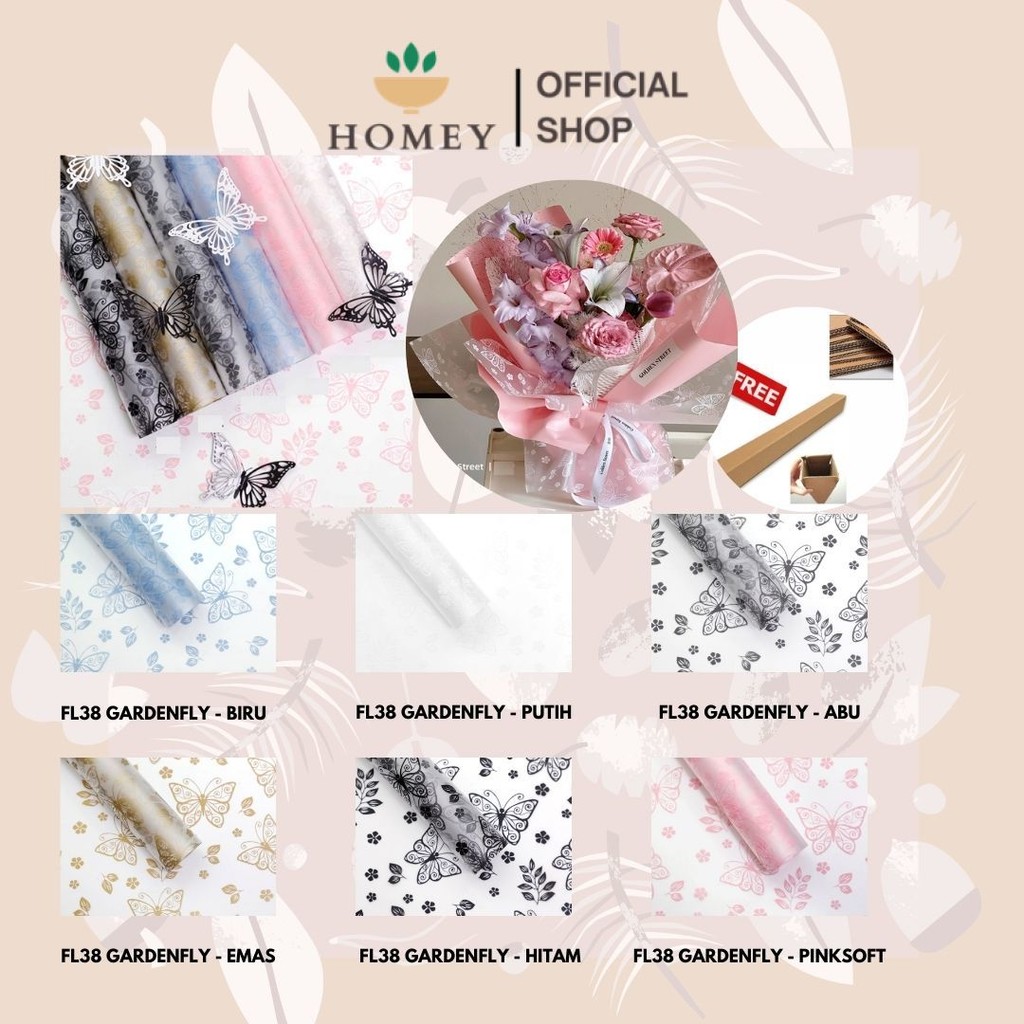 

HOMEY - FL38 GARDENFLY Kertas Bunga Paper Buket Motif Summer Plaid Kotak Kado Florist Cellophane