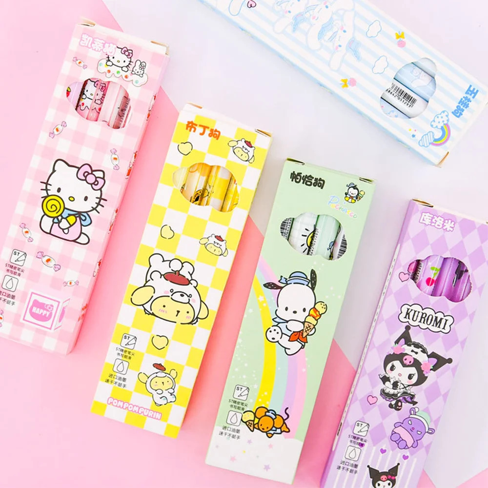 

4Pcs Sanrio Gel Pen Hello Kitty Pochacco Kuromi Quick Drying Black 0.5mm Press The Ballpoint Cinnamoroll Pen Stationery Gifts