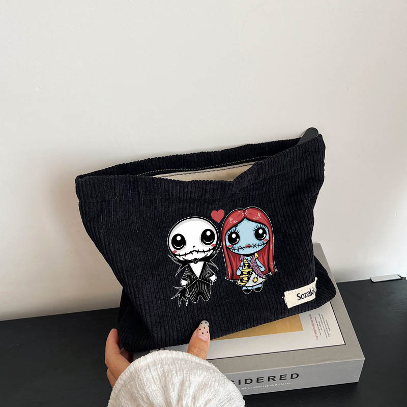 

Cute Disney's The Nightmare Before Christmas Jack Sally Corduroy Women's Cosmetic Bag Travel Makeup Bag Women's Causal Organizer
