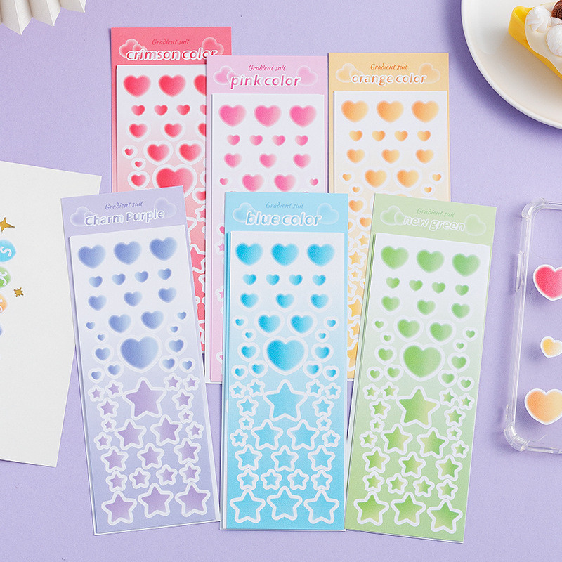 

1 Lembar Sticker Deco Stiker Dekorasi PVC untuk Scrapbook Photocard - HEART STAR GRADIENT SUIT