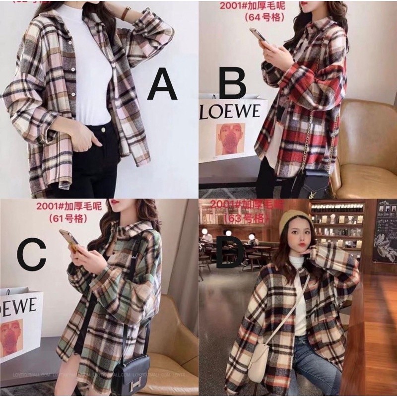 Baju Kemeja Wanita Kekinian Outfit Casual Fashion Audrey Flanel Oversize Murah Premium