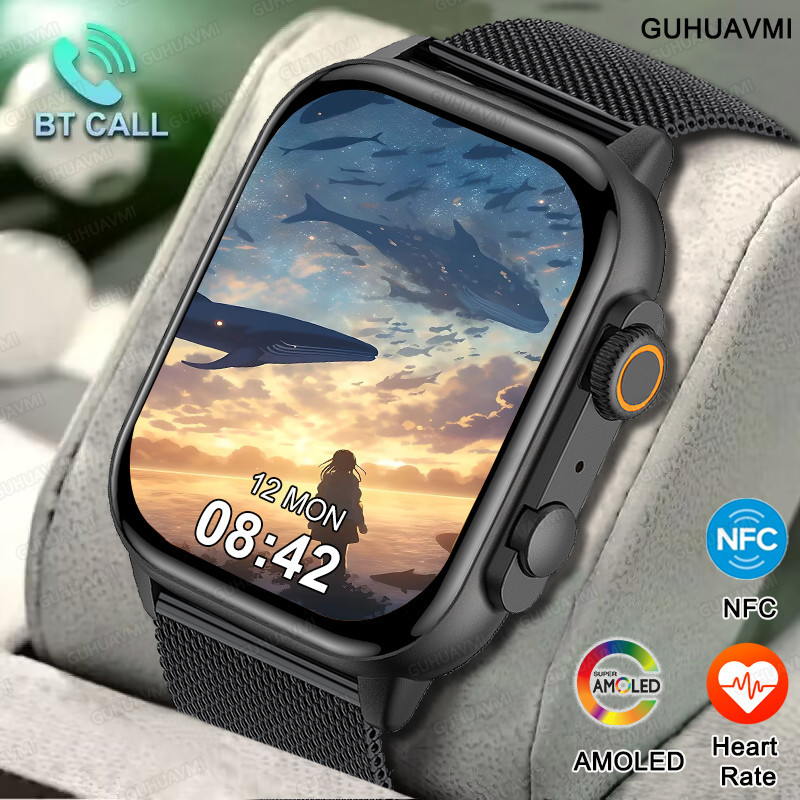 NFC Smartwatch Men Women Always Show Time BT Call Series 8 High Refresh Rtae Sport Watches AMOLED Sm