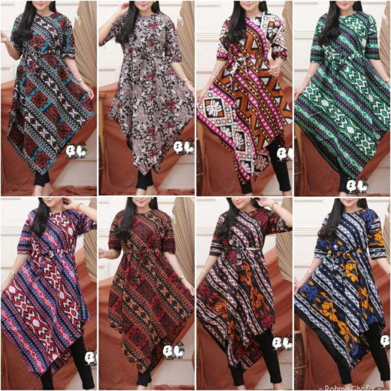 COD M L XL Dress Lancip Motif Tenun Troso Tunik Batik songket modern murah grosir atasan tenun/ BATI