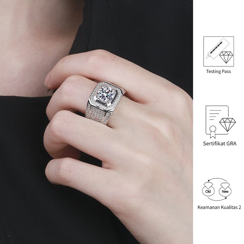 FULIN Cincin Pria Platinum Moissanite 2 Karat Mendominasi Sertifikat GRA