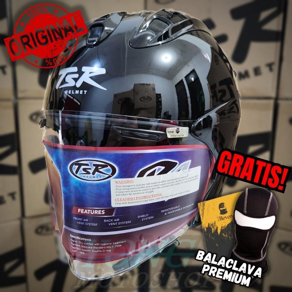 Helm TSR VZ RAM Hitam Glass Black Original Half Face TSR Helmet Ram5