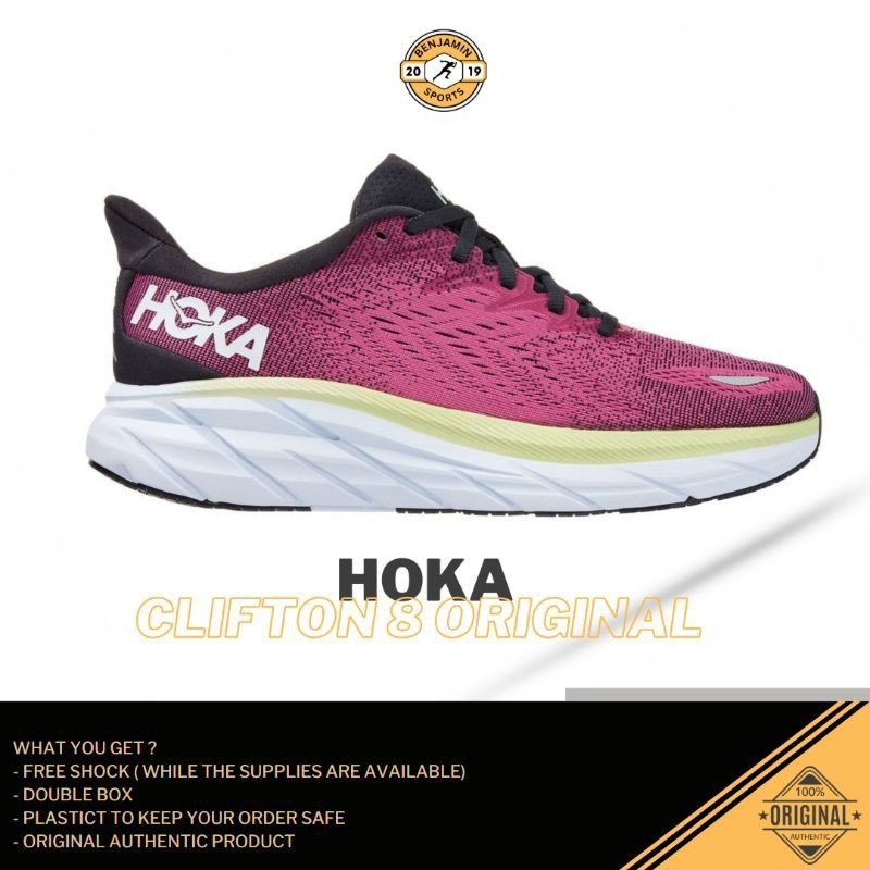 Sepatu lari wanita Hoka Clifton 8 Women's Road Running Shoes - Blue Graphite / Ibis Rose