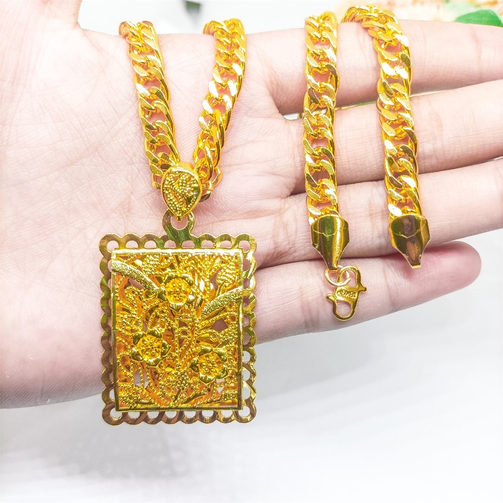 Set Kalung liontin Titanium berlapis emas 24K gold Asli Wanita Anti Karat Emas Perhiasan Aksesoris K