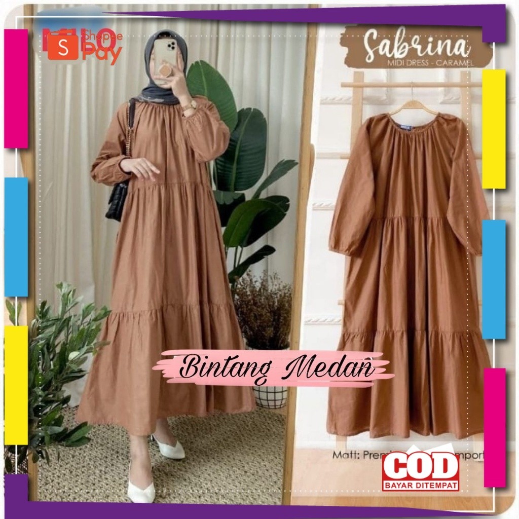 KAIN LEMBUT HALUS ADEM TEBAL / SABRINA MIDI DRESS GAMIS KATUN RAYON - TUNIK WANITA POLOS BAHAN KATUN