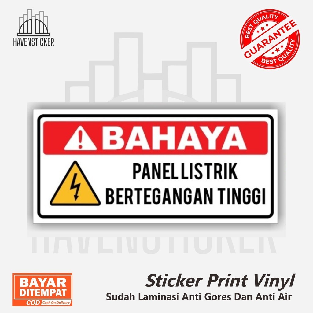 

stiker vinyl print bahaya tegangan listrik sticker anti air laminasi glossy
