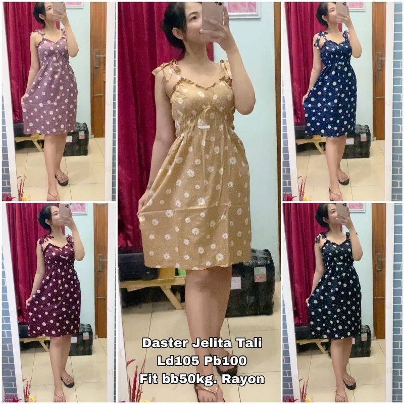 daster/dress Jelita tali lepas daster midi kerut dada muat BB 55kg termurah daster cantik kekinian n