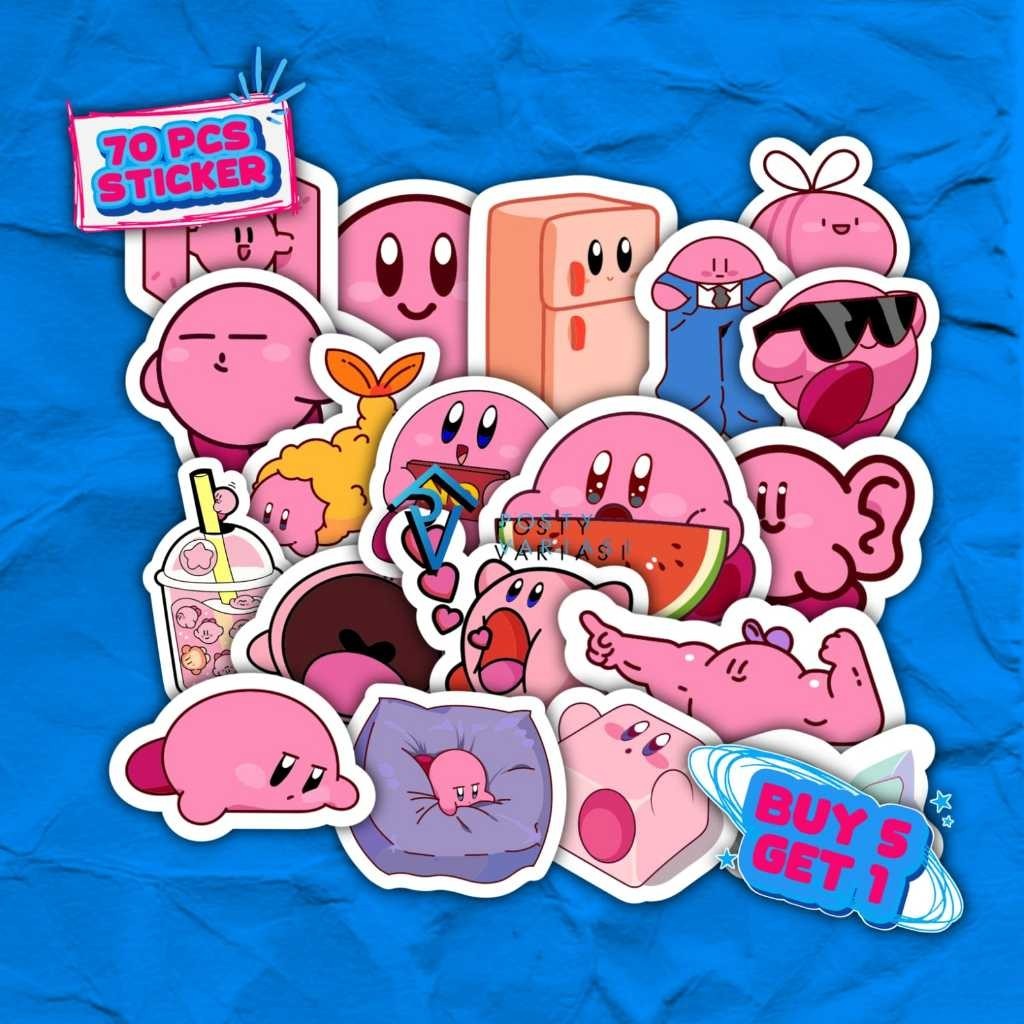 

70 Pcs Sticker Pack Kartun Pink Kirby Lucu Aesthetic Untuk Case HP Helm Laptop Tumbler Anti Air