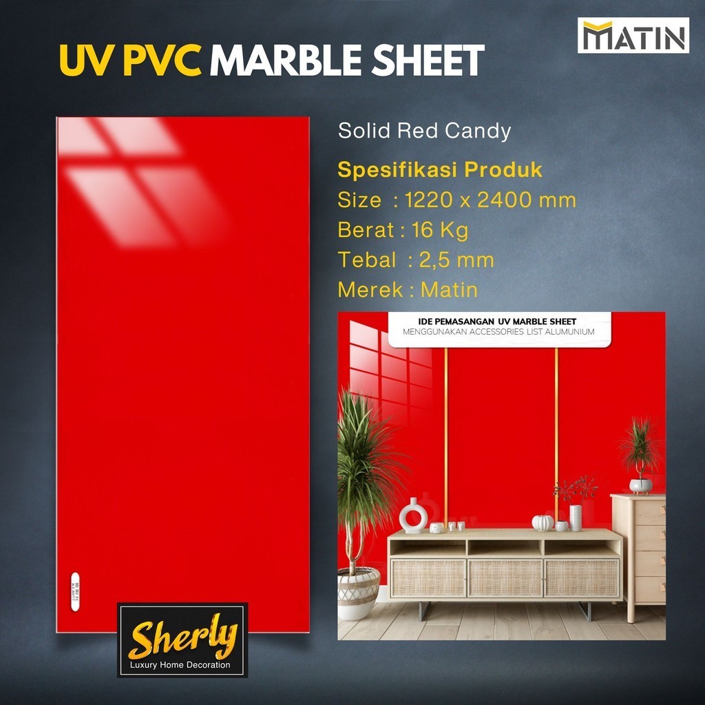 Matin UV PVC Wall Panel Warna Red Solid Sebagai Dekorasi Dinding Furniture Wall Panel Termurah