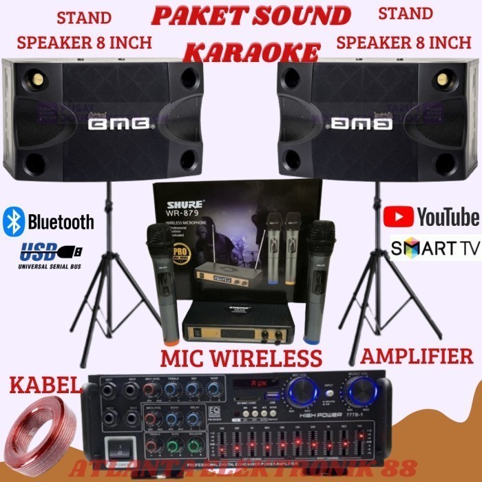 Termurah Paket Sound system Karaoke BMB 8 inch Cocok Buat Karaoke Keluarga Di Rumah + Mic Wireless, 