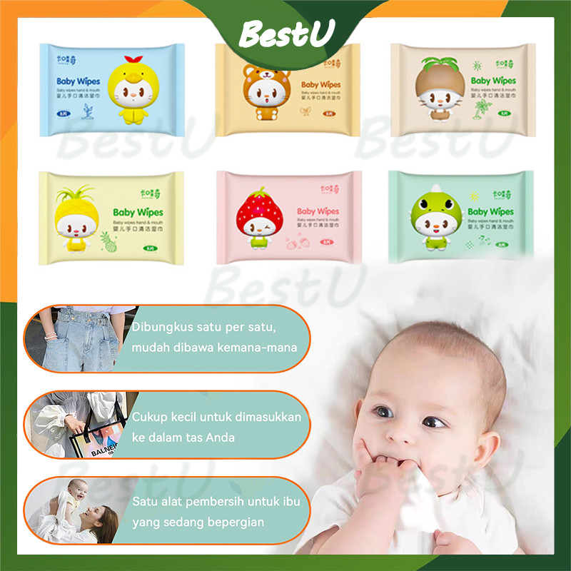Tisu Basah Travel Karakter Mini 8 Sheets /Tissue Basah Baby/Tisu Basah Bayi