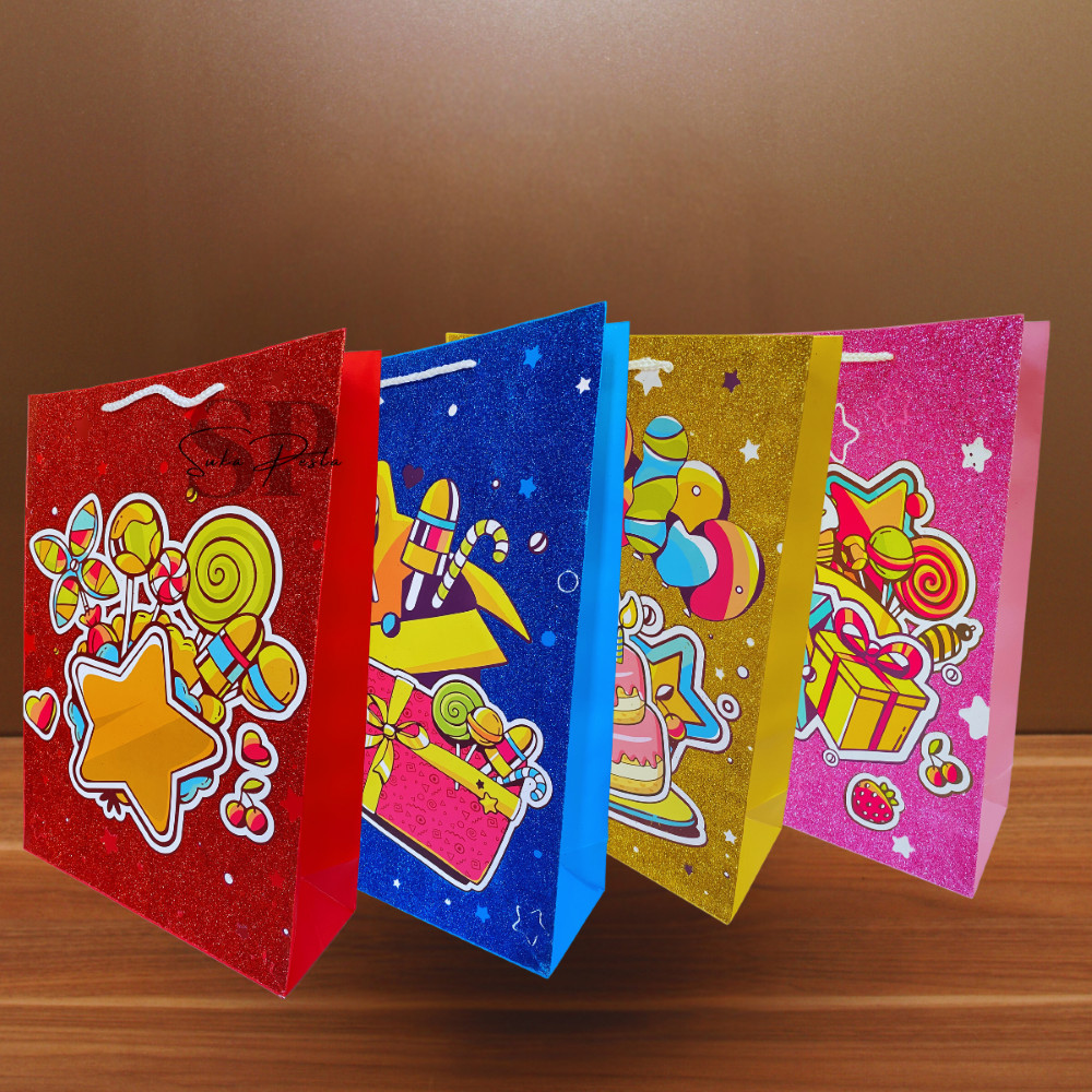 Paper Bag Ultah Kado Glitter Jumbo / Tas Kado Ulang Tahun / Goodie Bag