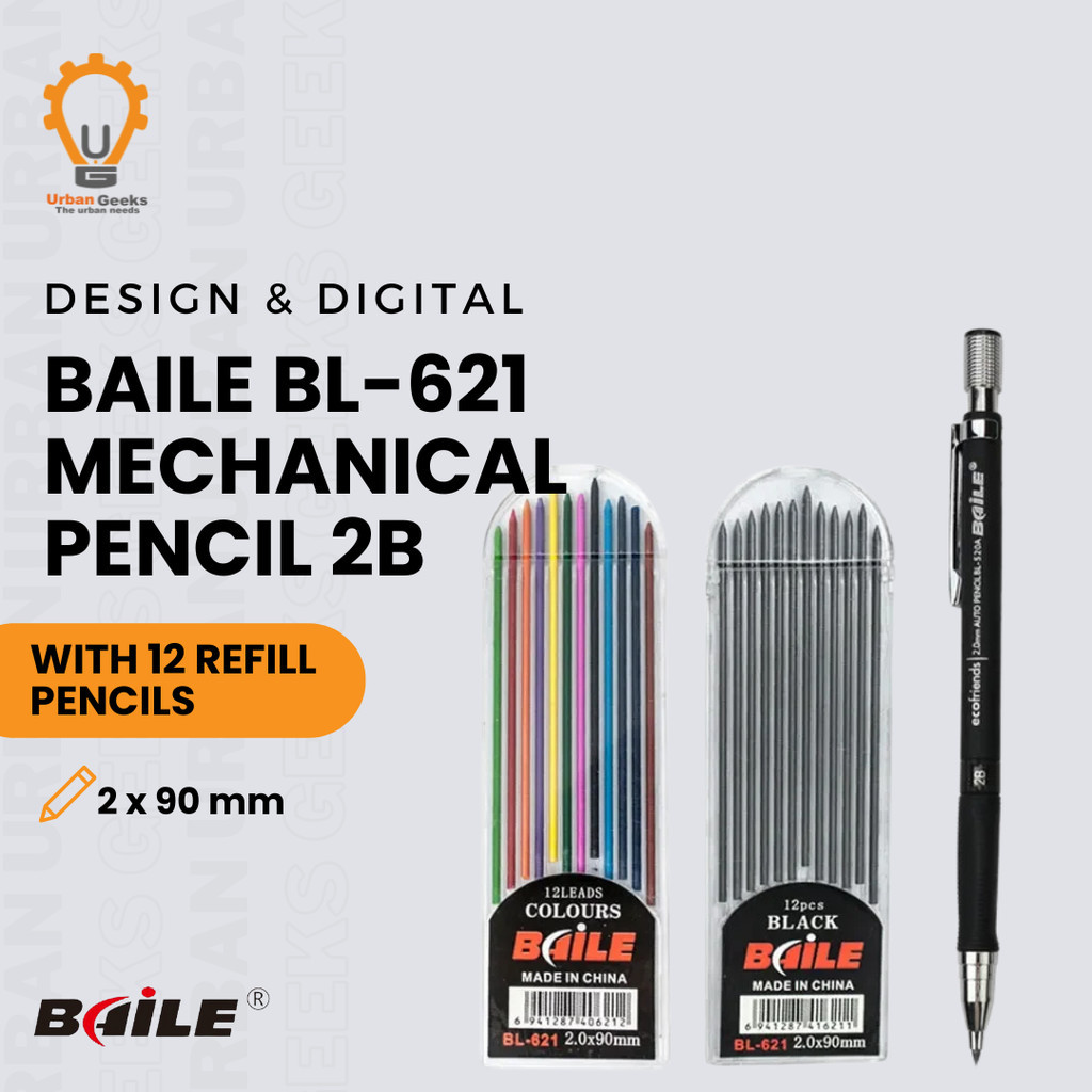 

Pensil Gambar Mekanik Mechanical Pencil 2B 2mm Isi 12 Multicolor Black