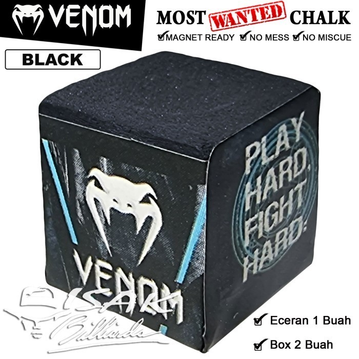 Venom Chalk Black - Magnet Billiard Chalks Kapur Cuk Hitam Eceran Box - Eceran 1 Buah