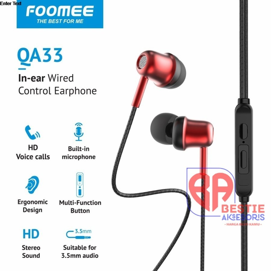 FOOMEE QA33 Wired headset in-ear hardware ORIGINAL FOOMEE