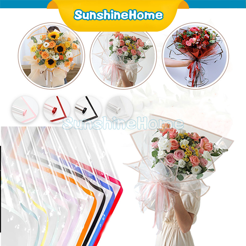 

Flower Wrapping Paper Transparent Colored Line Pembungkus Bouquet Bunga Bening Polos Transparan Border Warna Anti Air