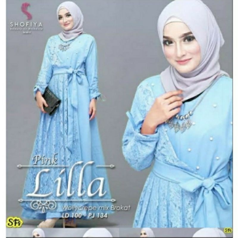 Gamis Lilla Mix Brukat / Gamis Brukat Wanita Jumbo LD 120 Busui / Gamis Kondangan Brukat Wanita / Bu
