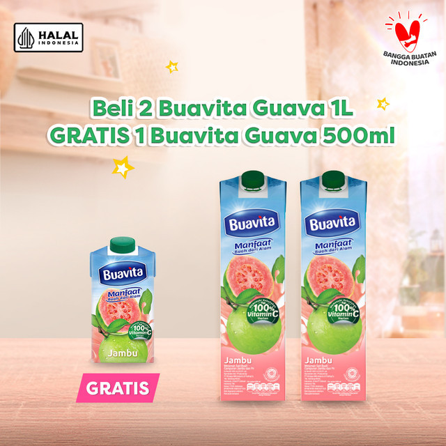 

Beli 2 Buavita Guava Jambu 1000mL GRATIS 1 Buavita Guava Jambu 500mL