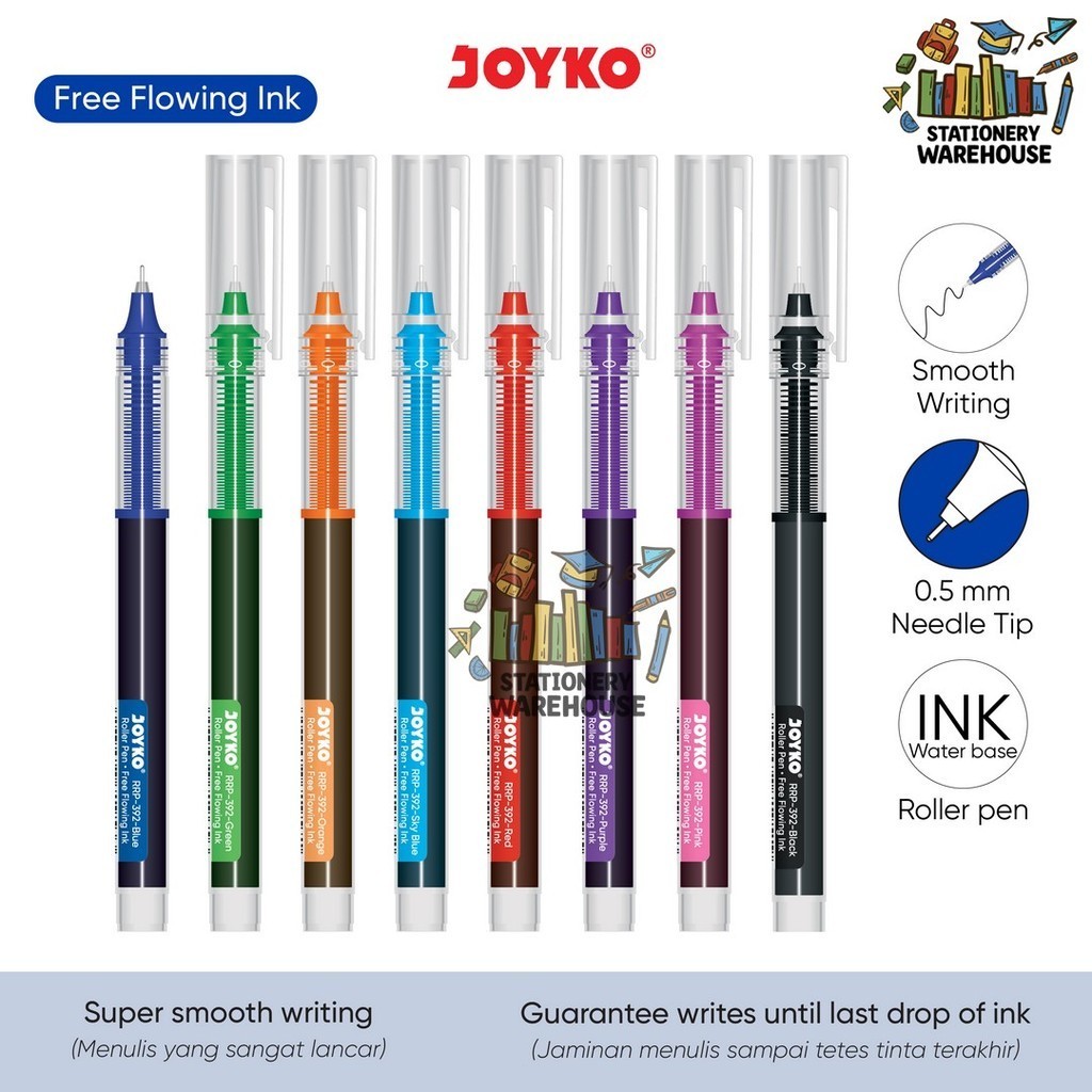 

Roller Pen Gel Pulpen Rol Joyko RRP-392 0.5 mm Hitam , Biru , Merah , Oranye , Ungu ,Merah Muda , Biru Langit , Hijau