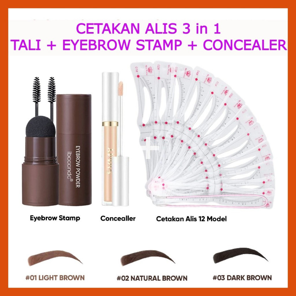 (3in1) Paket Eyebrow Powder 3in1 Bundling Cetakan Alis Tali / Powder Alis Instant Kekinian b3ed55