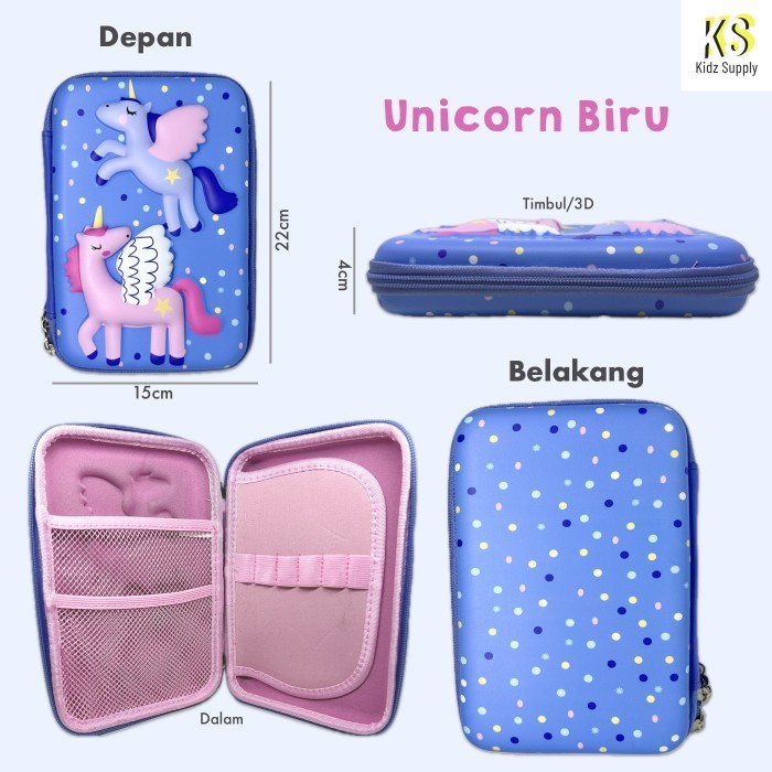 

Thosti Tempat Pensil Unicorn Kotak Pensil anak perempuan Hardcase 3D lucu - Unicorn Biru