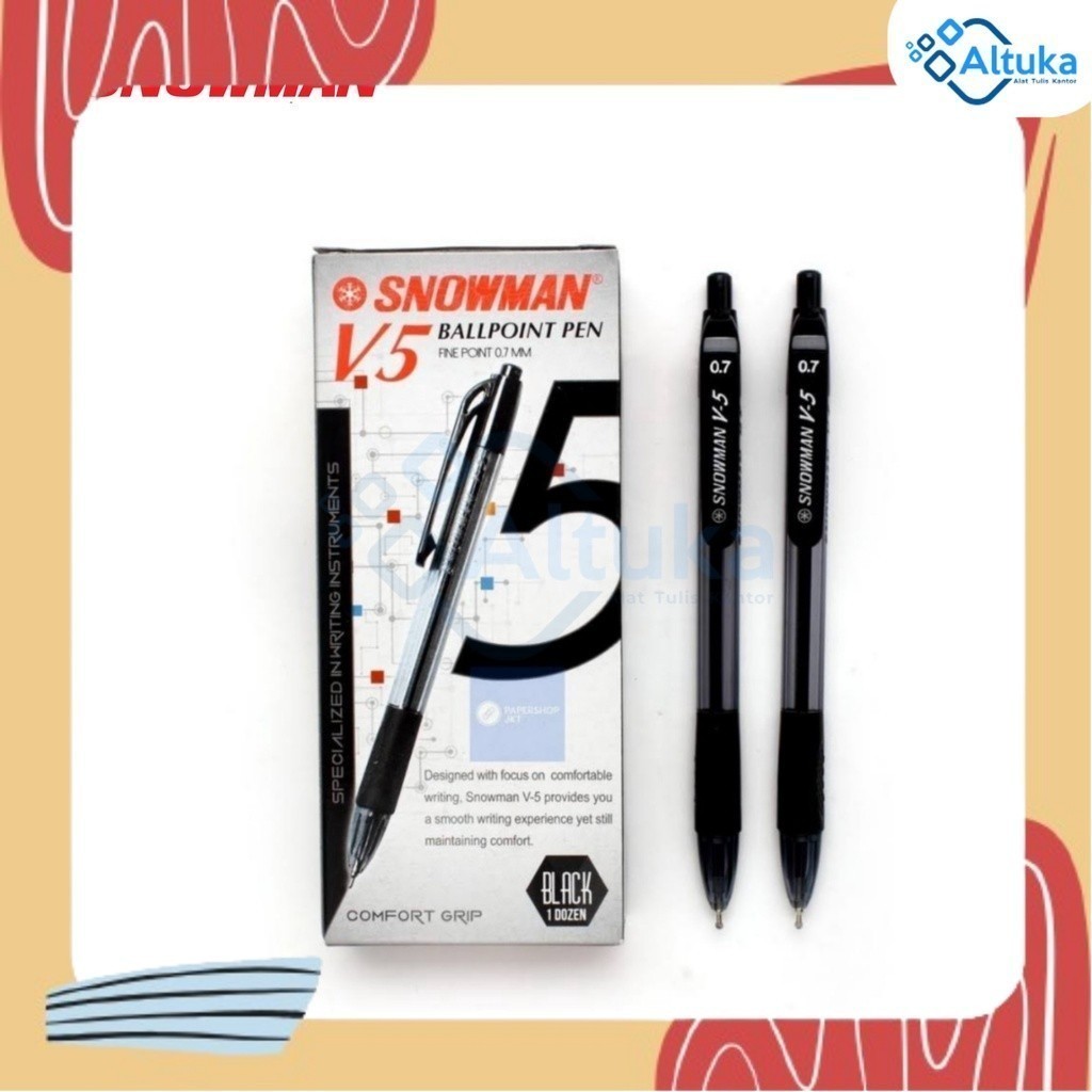 

(12 Pcs) Bulpen / Ballpoint / Pen V5 Snowman Tinta Hitam