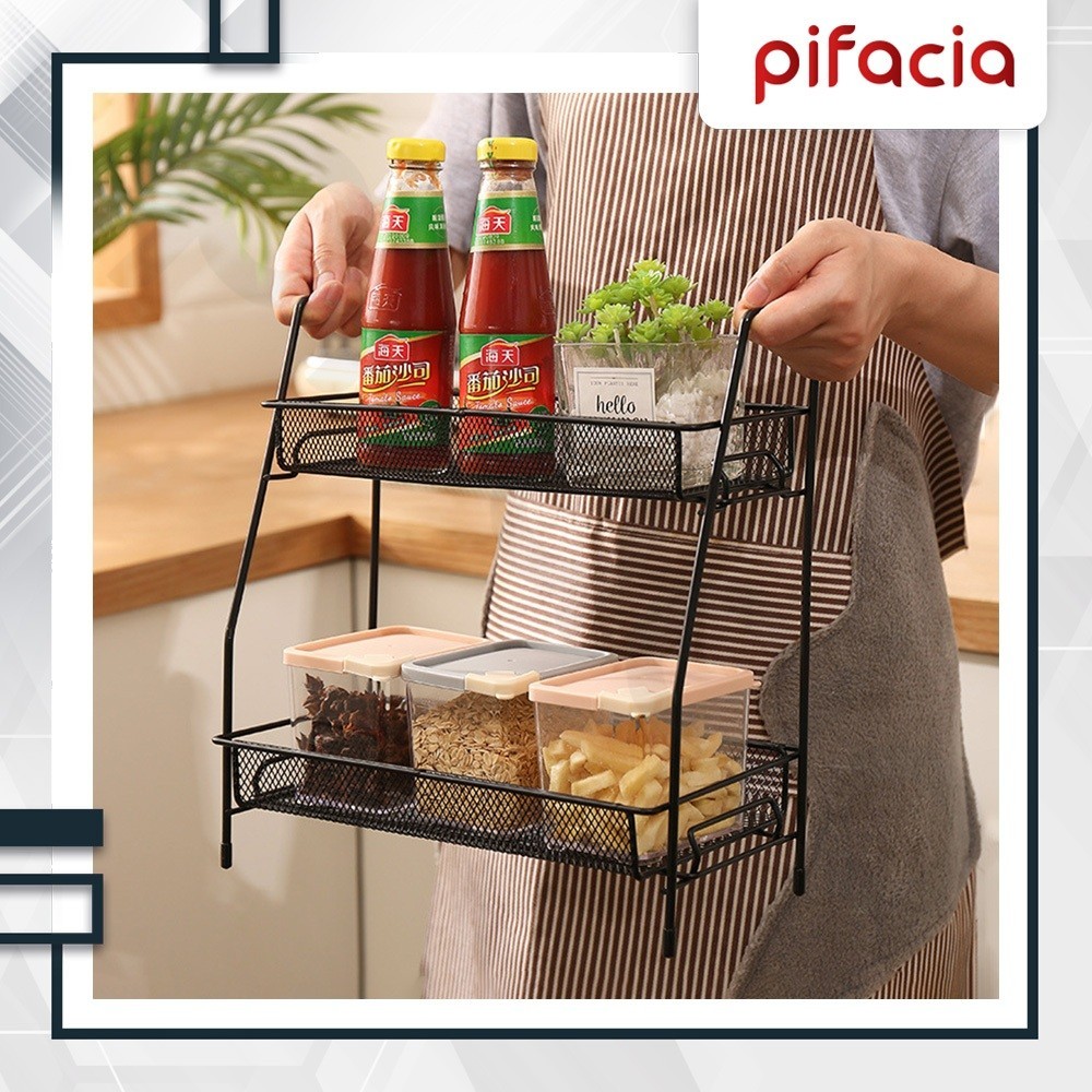 Rak Bumbu Dapur Besi Susun Rak Jajan Kosemetik Rak Portable Serbaguna
