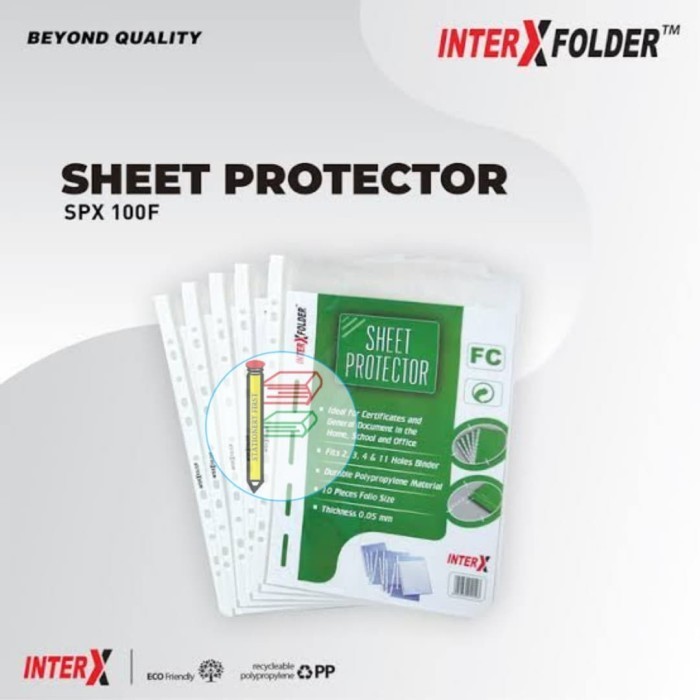 

PP Pocket Sheet Protector Inter X Folder F4 Folio per pack 10 Lembar